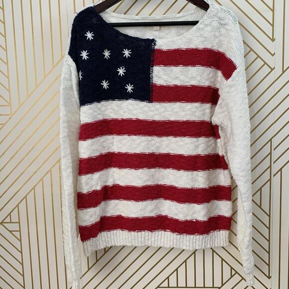 Lucky Brand Cotton Blend USA Flag Sweater striped Knit Pullover Stars & Stripes - Picture 3 of 9